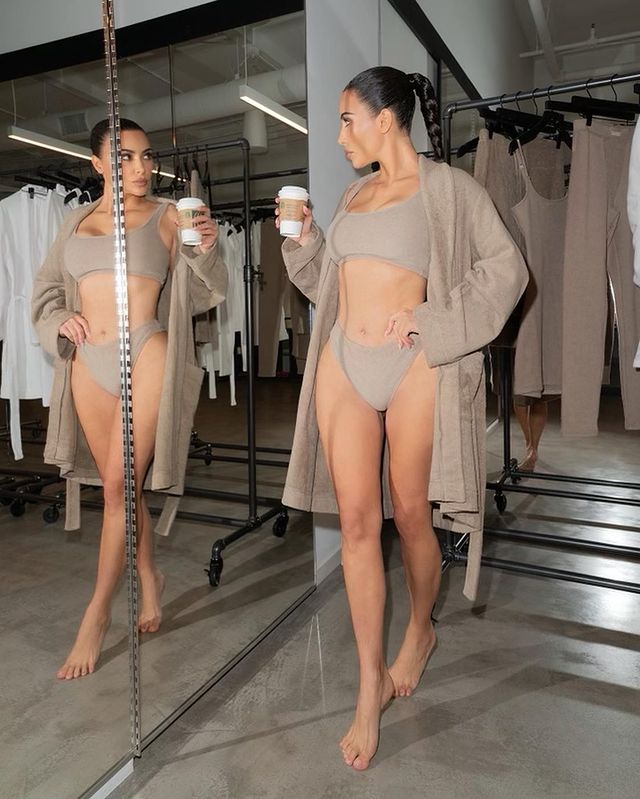 Kim Kardashian in Nude terry loungewear