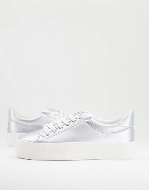 Miss Selfridge Trickster lace up trainer silver current price £25.00£25.00