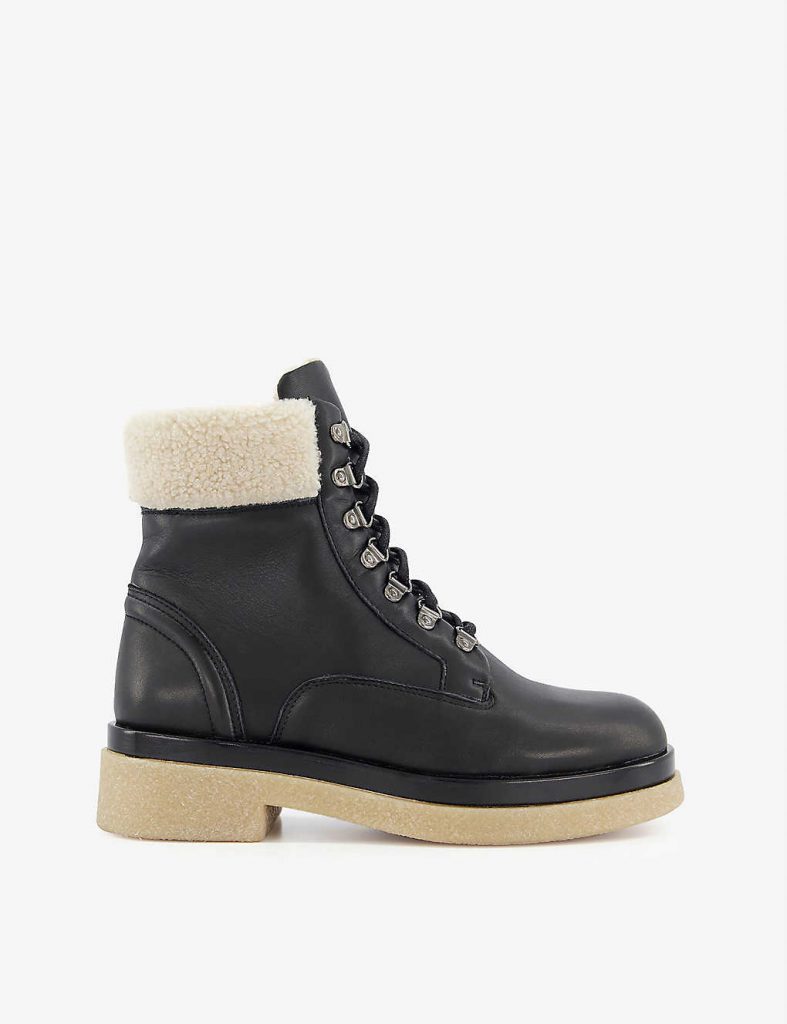 DUNE Pattons shearling-trimmed lace-up leather hiker boots £185.00