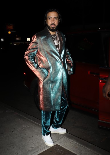 French Montana was spotted in an iridescent coat at Doja Cat's birthday bash.