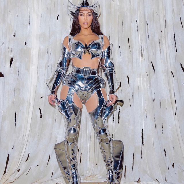 Kim Kardashian dressed as Cowboot for 2021 Halloween