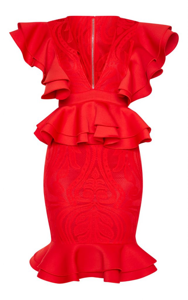  RED RUFFLE DETAIL PLUNGE MIDI DRESS £75.00 £66.00 (12% OFF)