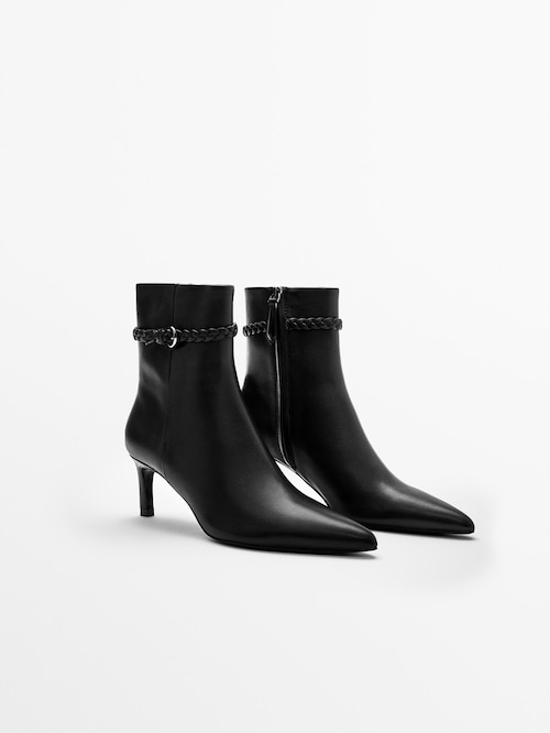 LEATHER HEELED ANKLE BOOTS WITH PLAITED DETAIL