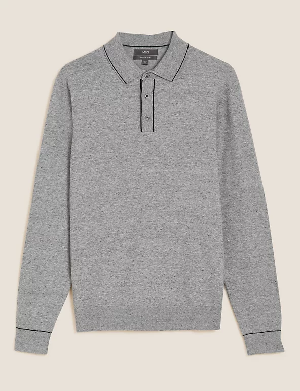 M&S COLLECTION Cotton Rich Tipped Knitted Polo Shirt £25.00