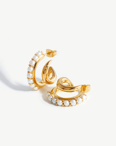 Claw Studded Pearl Double Hoop Earrings £125