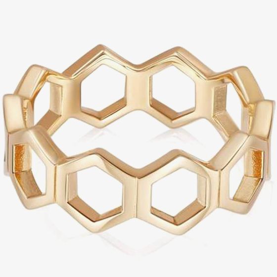 Hexagon Palm Band Ring 18ct Gold Plate