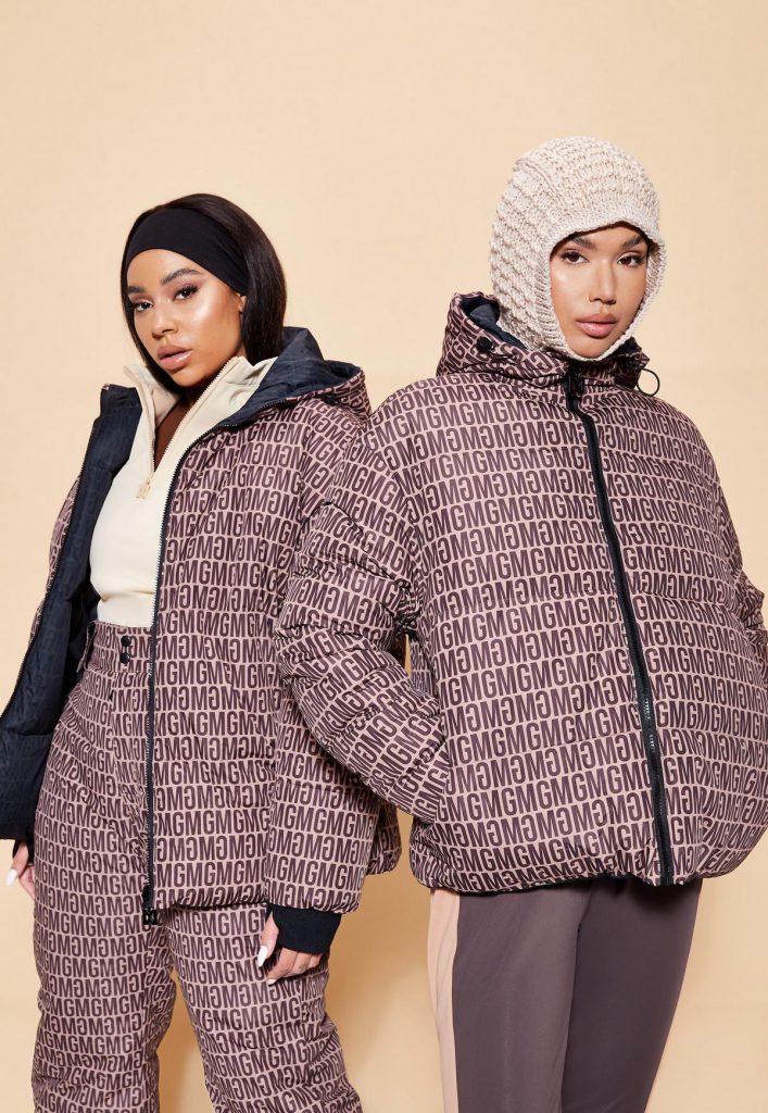 brown msgd sports all over print reversible ski puffer jacket £110.00£77.00