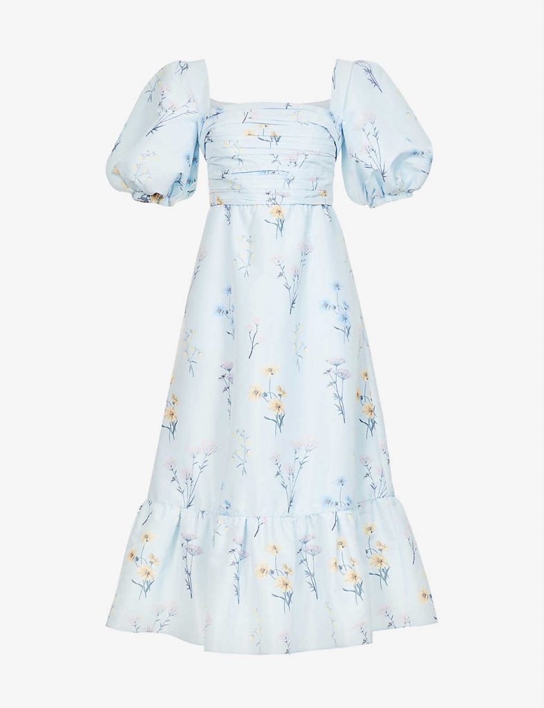 SELF-PORTRAIT Watercolour floral-print woven midi dress £350.00