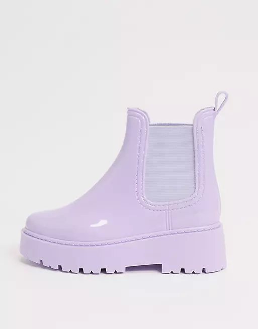 ASOS DESIGN Gadget chunky chelsea rain boots in lilac