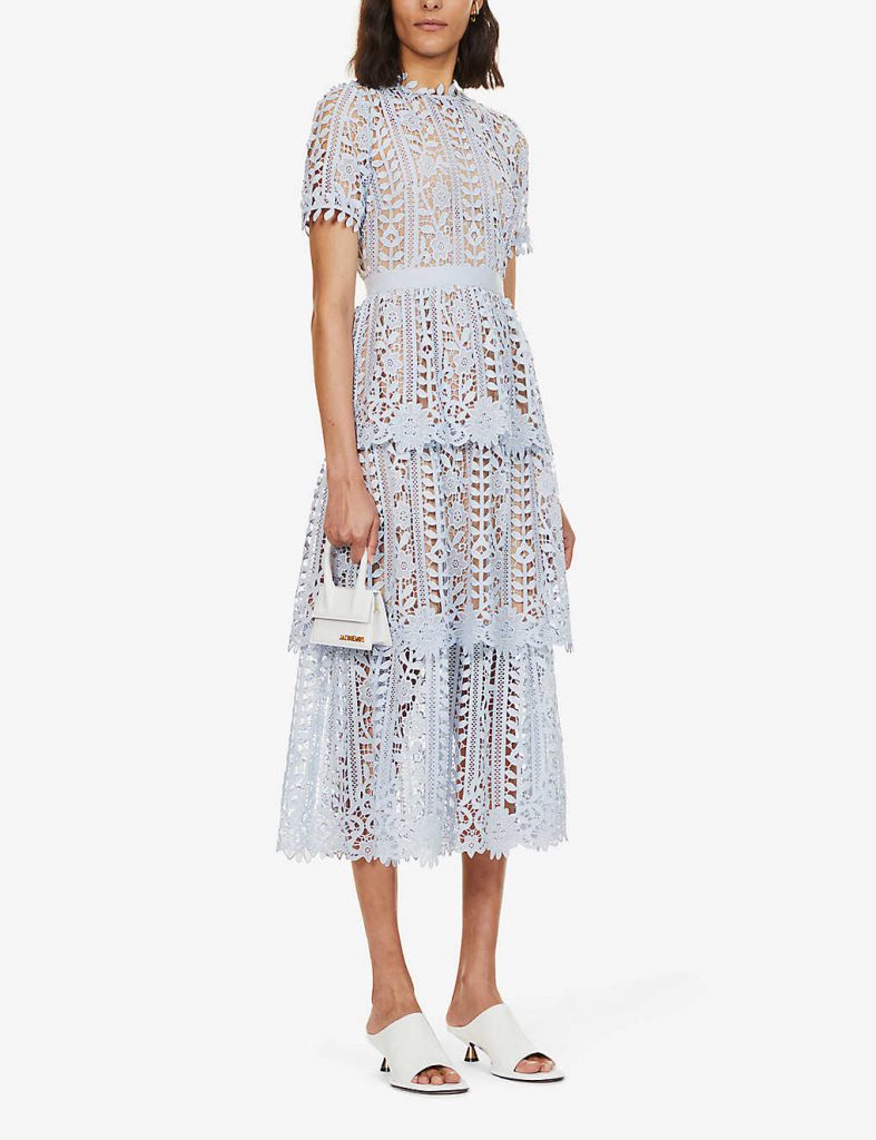 SELF PORTRAIT Floral-embroidered round-neck lace midi dress £420.00