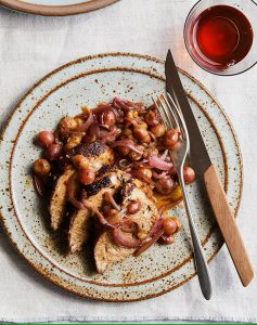 Sweet, & Salty Pork Tenderloin With Grapes And Red Onions