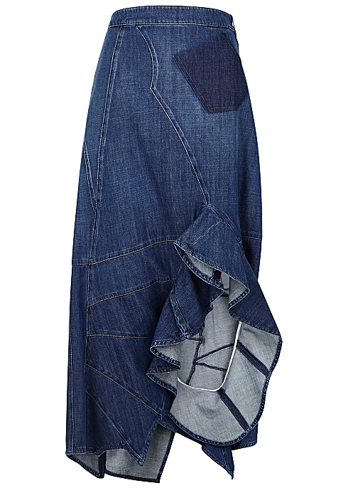 LOEWE Blue ruffle-trimmed denim maxi skirt £725.00